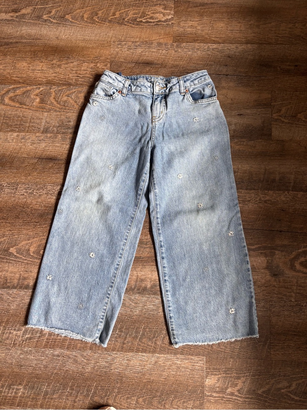 Cat & Jack Light Blue Embroidered Wide-Leg Jeans